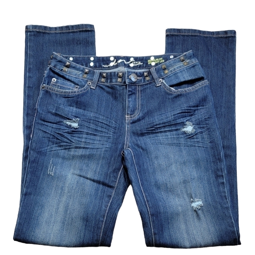 Denim Ink Size 2 Regular Fit Straight Leg Women's Jeans Darkwash Distressed